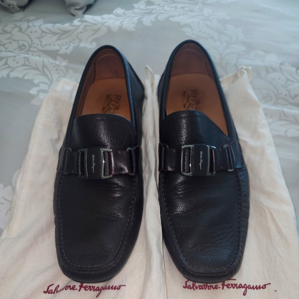 Salvatore Ferragamo Brown Leather Men's Loafers Size EE11